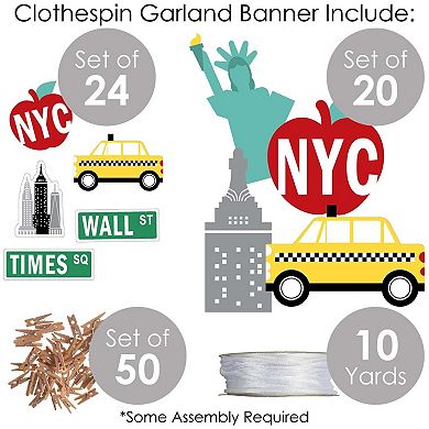 Big Dot Of Happiness Nyc Cityscape New York City Party Decor Clothespin Garland Banner 44 Pc