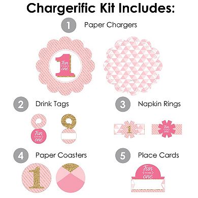Big Dot Of Happiness 1st Birthday Girl Party Charger & Decor Chargerific Kit Setting For 8