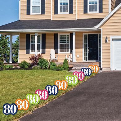Big Dot of Happiness 80th Birthday - Cheerful Happy Birthday - Lawn Outdoor Yard Decor 10 Pc