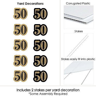 Big Dot of Happiness Adult 50th Birthday - Gold Lawn Outdoor Birthday Party Yard Decor 10 Pc