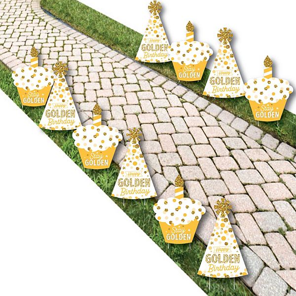 Big Dot of Happiness Golden Birthday Lawn Outdoor Happy Birthday Party
