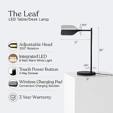 Brightech Leaf 16" Industrial Led Desk Lamp With Wireless Charging Pad