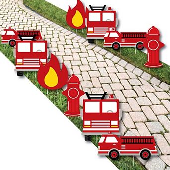 Big Dot of Happiness Fired Up Fire Truck - Lawn Decor - Outdoor Party Yard Decor - 10 pc