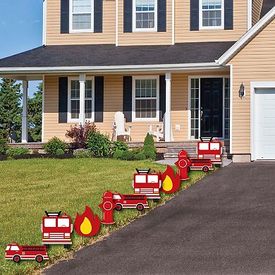 Big Dot of Happiness Fired Up Fire Truck - Lawn Decor - Outdoor Party Yard Decor - 10 Pc