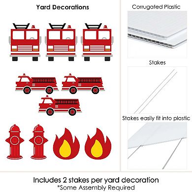 Big Dot of Happiness Fired Up Fire Truck - Lawn Decor - Outdoor Party Yard Decor - 10 Pc