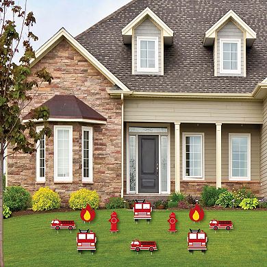 Big Dot of Happiness Fired Up Fire Truck - Lawn Decor - Outdoor Party Yard Decor - 10 Pc