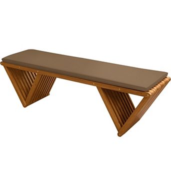 Outdoor Wooden Bench With Weatherproof Cushion, Solid Fir Wood, Coating With Wood Varnish, For Patio