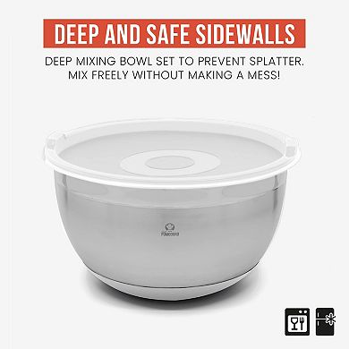 Chef Pomodoro Mixing Bowls With Lids, Stainless Steel Bowl Set, Non-slip Silicone Base