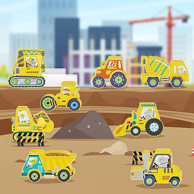 PicassoTiles 8 PC Construction Vehicle Themed Magnetic Tiles Magnet Building Blocks for Kids Ages 3+