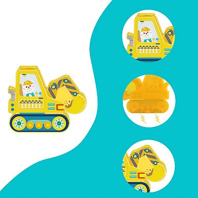 PicassoTiles 8 PC Construction Vehicle Themed Magnetic Tiles Magnet Building Blocks for Kids Ages 3+