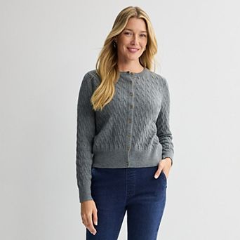 Petite Croft & Barrow® Extra Soft Classic Cable Knit Cardigan