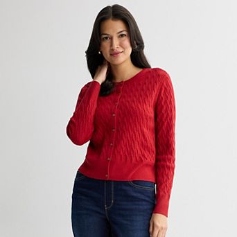 Petite Croft & Barrow® Extra Soft Classic Cable Knit Cardigan