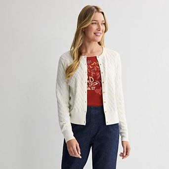 Petite Croft & Barrow® Extra Soft Classic Cable Knit Cardigan
