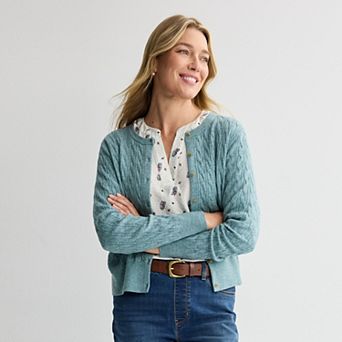 Petite Croft & Barrow® Extra Soft Classic Cable Knit Cardigan
