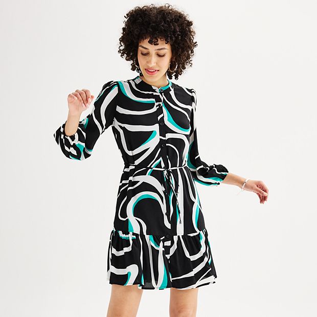 Women's Nine West Long Sleeve Belted Mini Dress