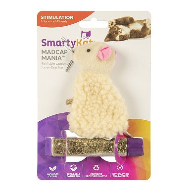 SmartyKat Madcap Mania Mouse, Refillable Plush Catnip Cat Toy with Catnip Tube