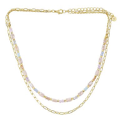 LC Lauren Conrad Gold Tone Layered Beaded Chain Necklace