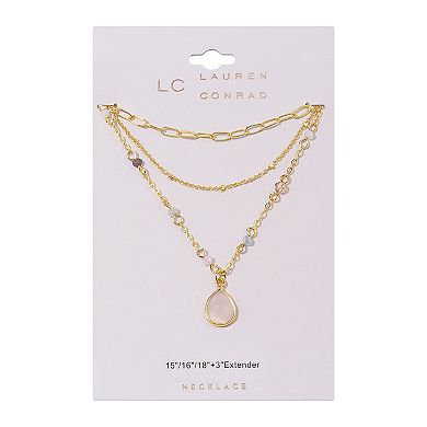 LC Lauren Conrad Gold Tone Multi-Row Teardrop Pendant Necklace 