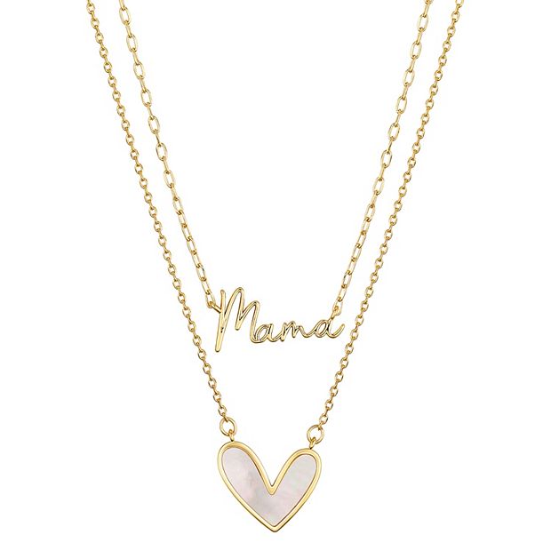 Isla Alex 14k Gold Plated Mother of Pearl Heart Mama Necklaces Set