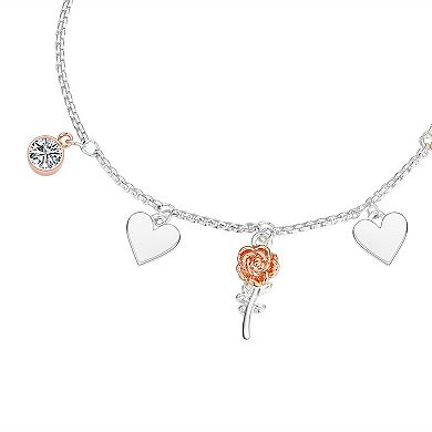 Isla & Alex Two-Tone Crystal Heart & Rose Charm Mother & Daughter Adjustable Bracelet