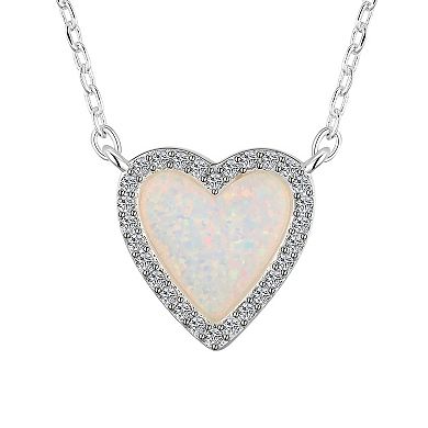 Isla & Alex Fine Silver Plated Cubic Zirconia & Opal Heart Necklace