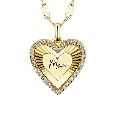 Isla & Alex 14k Gold Plated Cubic Zirconia Heart "Mom" Pendant Necklace