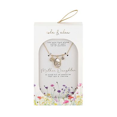 Isla & Alex 14k Gold Plated Mother of Pearl & Cubic Zirconia Heart & Flower Charm Pendant Necklace