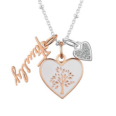 Isla & Alex Two-Tone Cubic Zirconia Heart Family Tree Charm Pendant Necklace