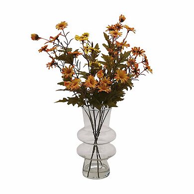 Artificial Chrysanthemums In Glass Vase Floral Arrangement Table Decor