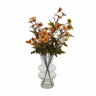 Artificial Chrysanthemums In Glass Vase Floral Arrangement Table Decor