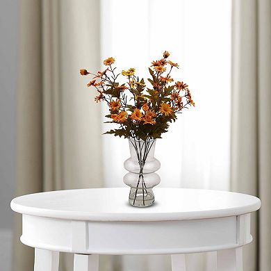 Artificial Chrysanthemums In Glass Vase Floral Arrangement Table Decor