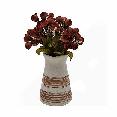 Artificial Bud Roses In Ceramic Vase Floral Arrangement Table Decor