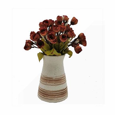 Artificial Bud Roses In Ceramic Vase Floral Arrangement Table Decor