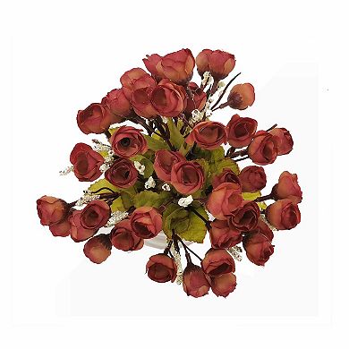 Artificial Bud Roses In Ceramic Vase Floral Arrangement Table Decor