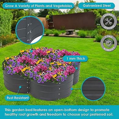 Sunnydaze 4-Leaf Clover-Shaped Galvanized Steel Raised Planter Bed - Gray