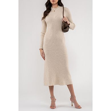 August Sky Women's Shimmery Ribbed High Neck Midi Sweater Dress