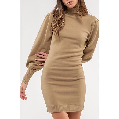 August Sky Women's Lantern Sleeve Sweater Mini Dress