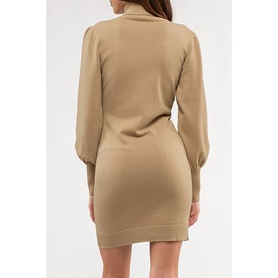 August Sky Women's Lantern Sleeve Sweater Mini Dress