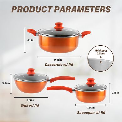 6-pc. Nonstick Cookware Set With Induction Bottom, Stainless Steel
