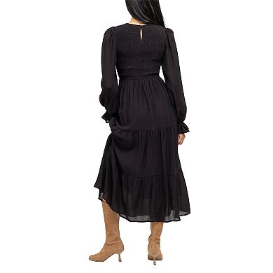 August Sky Women's Smocked Body Long Sleeve Dress