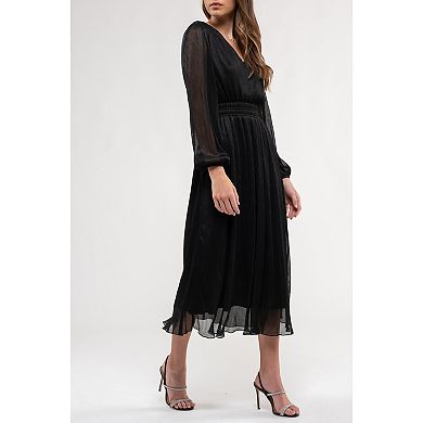 August Sky Women's V-neck Metallic Midi Dress