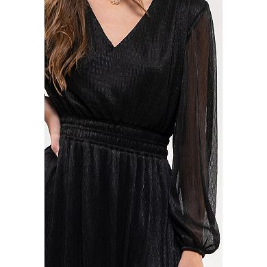 August Sky Women's V-neck Metallic Midi Dress