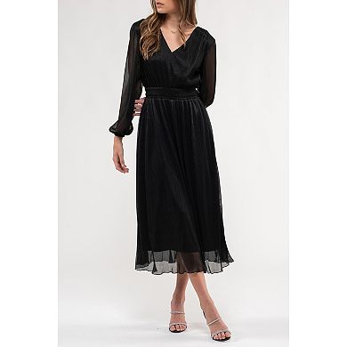 August Sky Women's V-neck Metallic Midi Dress