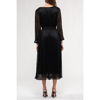 August Sky Women's V-neck Metallic Midi Dress