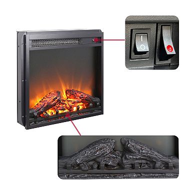 Ultra Thin Heater Electric Fireplace Insert with Log Set and Realistic Flame, Overheating Protection