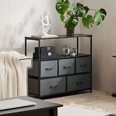Premium Mdf 5-drawer Cabinet Closet Dresser With Metal Frame For Bedroom