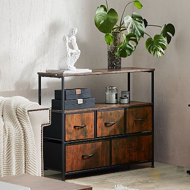 Premium Mdf 5-drawer Cabinet Closet Dresser With Metal Frame For Bedroom