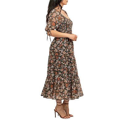 August Sky Women's Floral Tiered Midi Dress