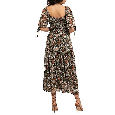 August Sky Women's Floral Tiered Midi Dress