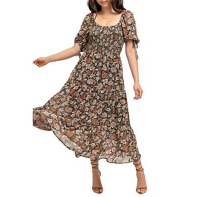 August Sky Women's Floral Tiered Midi Dress